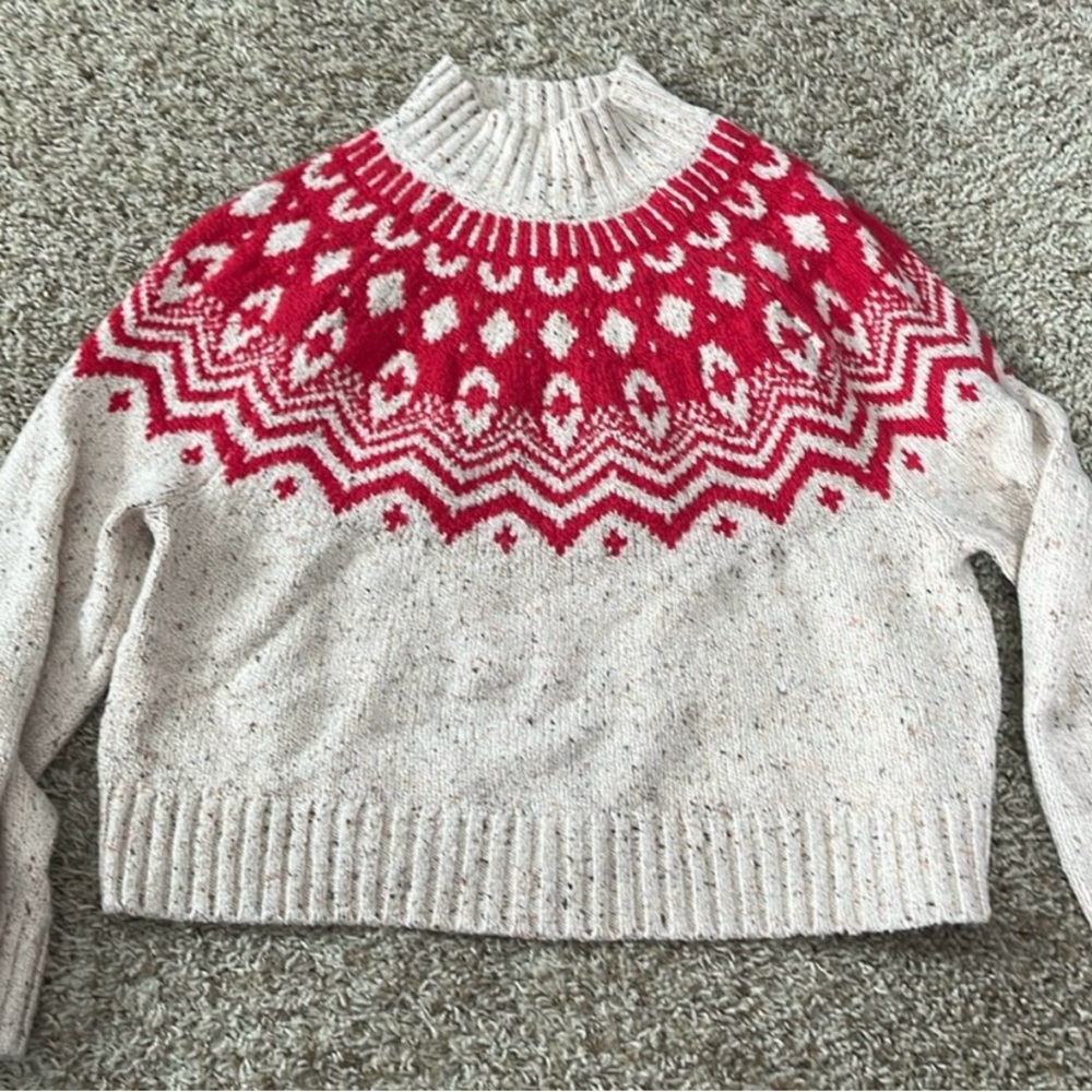 Old Navy Red & White Fair Isles Turtleneck Sweater